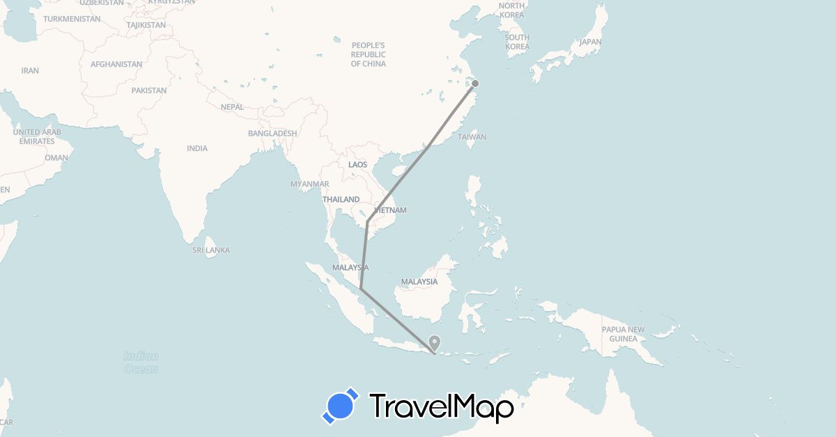 TravelMap itinerary: plane in Hong Kong, Indonesia, Cambodia, Singapore (Asia)